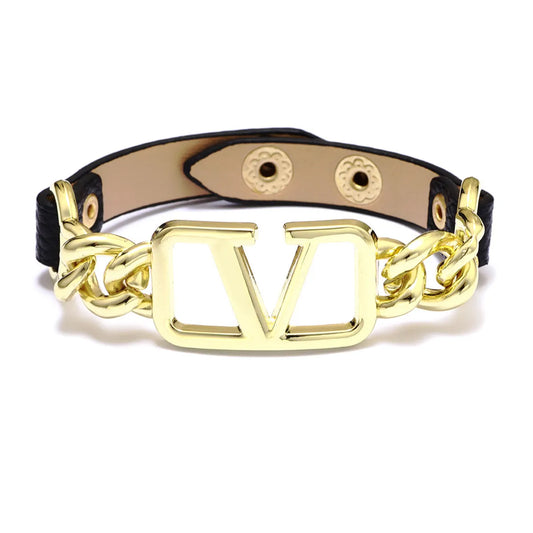 Fashion Personality Pu Leather Big V Shape Bracelet