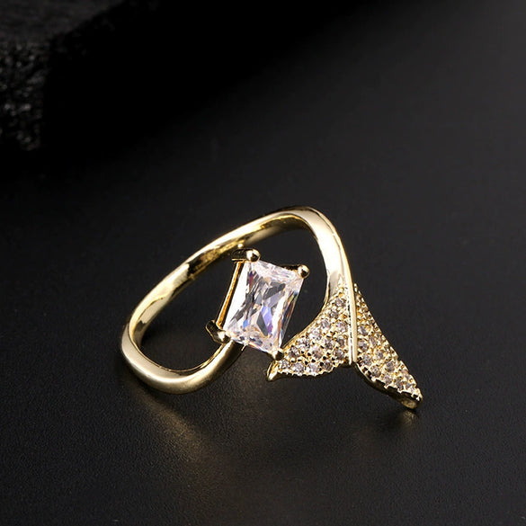 Fashion Personality Ring Copper Electroplated With Colorful Zircon Heart Lock Fishtail And Animal Zodiac Pattern