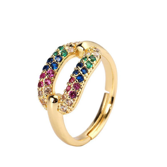 Fashion Personality Ring Copper Electroplated With Colorful Zircon Heart Lock Fishtail And Animal Zodiac Pattern