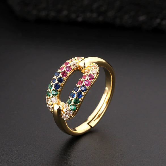 Fashion Personality Ring Copper Electroplated With Colorful Zircon Heart Lock Fishtail And Animal Zodiac Pattern