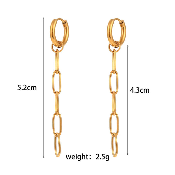Fashion Personality Simple Popular Stainless Steel Earrings 18K Gold Plated With Geometric Long Pclip Chain And Gold Inlaid Design