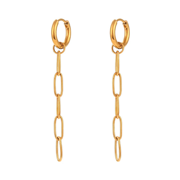 Fashion Personality Simple Popular Stainless Steel Earrings 18K Gold Plated With Geometric Long Pclip Chain And Gold Inlaid Design