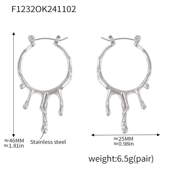 Fashion Personality 316L Stainless Steel 18K Gold Plated Liquid Earrings With Geometric Shape And Electroplating Treatment