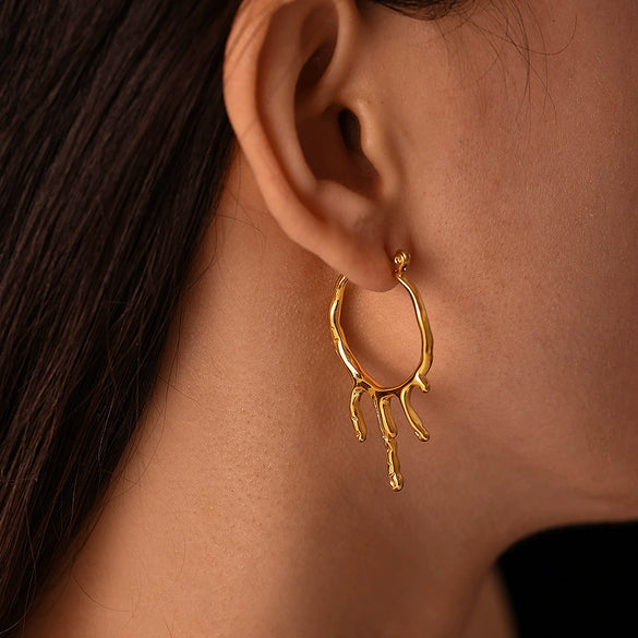 Fashion Personality 316L Stainless Steel 18K Gold Plated Liquid Earrings With Geometric Shape And Electroplating Treatment