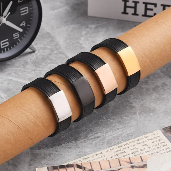 Fashion Personalized Casual Plastic Bracelet Trendy Engraving Adjustable Jewelry Stainless Steel Men'S Bracelet