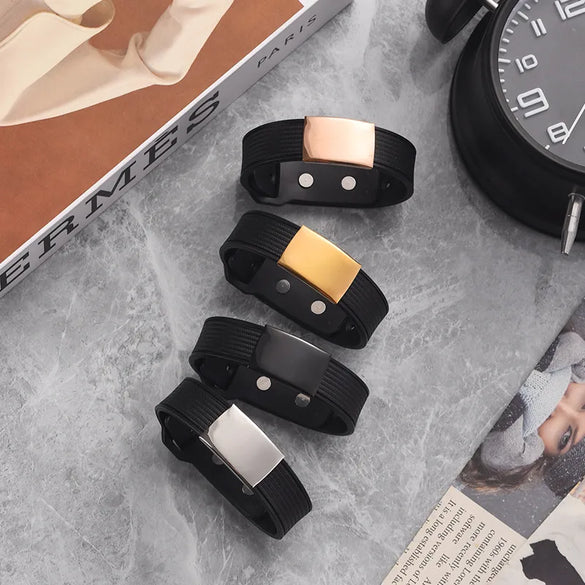 Fashion Personalized Casual Plastic Bracelet Trendy Engraving Adjustable Jewelry Stainless Steel Men'S Bracelet