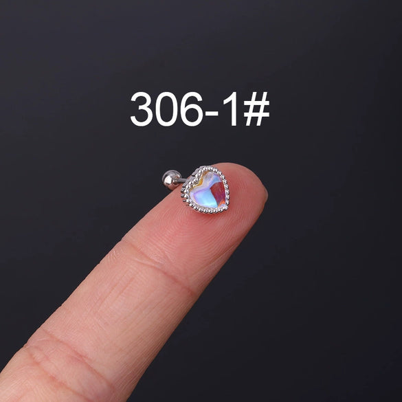 Fashion Piercing Jewelry Heart Moonstone Metal Ear Nail With Geometric Design And Electroplating