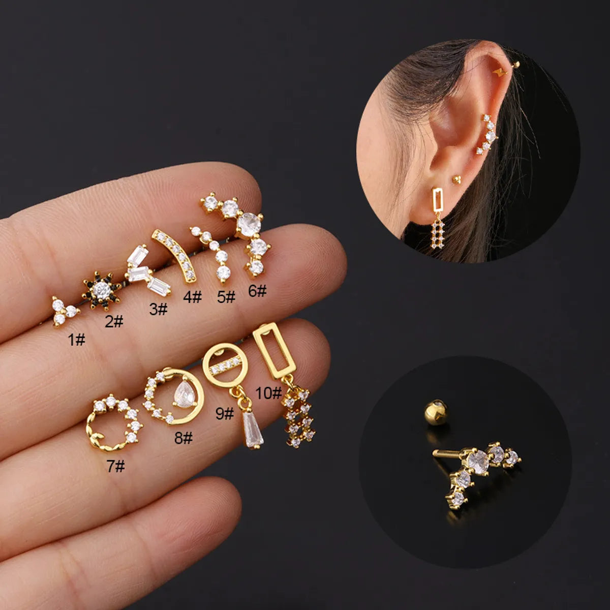 Fashion Geometric Plating Metal Artificial Gemstones Earrings Ear Studs