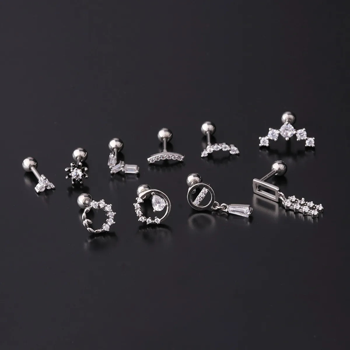 Fashion Geometric Plating Metal Artificial Gemstones Earrings Ear Studs