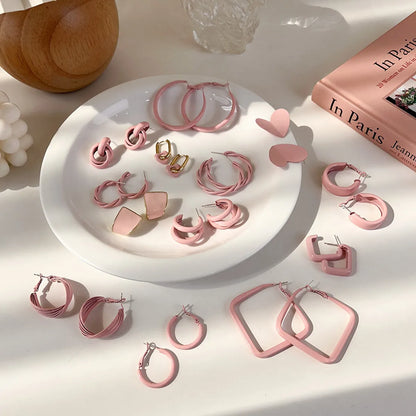 Fashion Pink Earrings Geometric Earrings Simple Alloy Earrings