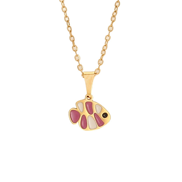 Fashion Pink Love Flower Heart Shape Butterfly Pendant Stainless Steel Necklace