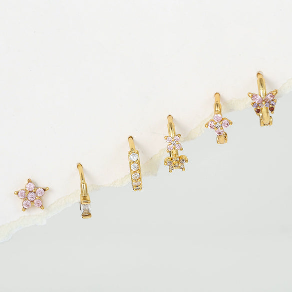 Fashion Pink Zircon Earrings Set Copper Material With Flower Pattern