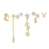 Fashion Pink Zircon Earrings Set Copper Material With Flower Pattern