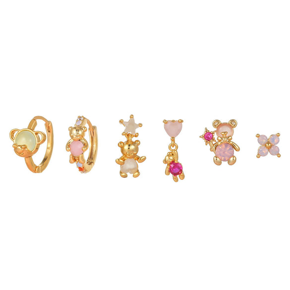 Fashion Pink Zircon Earrings Set Copper Material With Flower Pattern