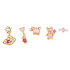 Fashion Pink Zircon Earrings Set Copper Material With Flower Pattern