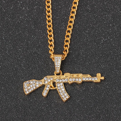 Fashion Pistol Alloy Plating Inlay Rhinestones Unisex Pendant Necklace 1 Piece