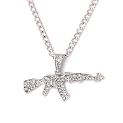 Fashion Pistol Alloy Plating Inlay Rhinestones Unisex Pendant Necklace 1 Piece