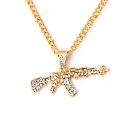 Fashion Pistol Alloy Plating Inlay Rhinestones Unisex Pendant Necklace 1 Piece