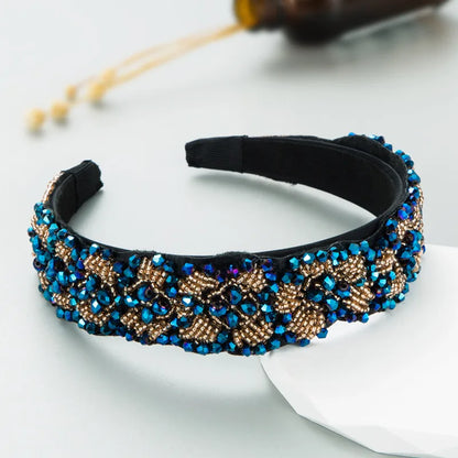 Fashion Plaid Cloth Inlay Rhinestone Hair Band