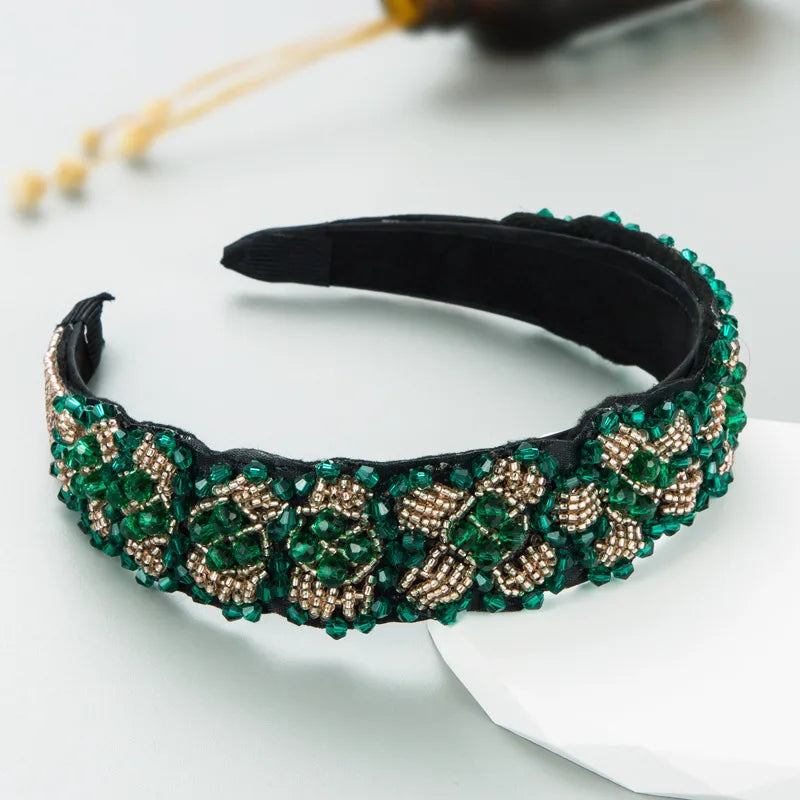 Fashion Plaid Cloth Inlay Rhinestone Hair Band