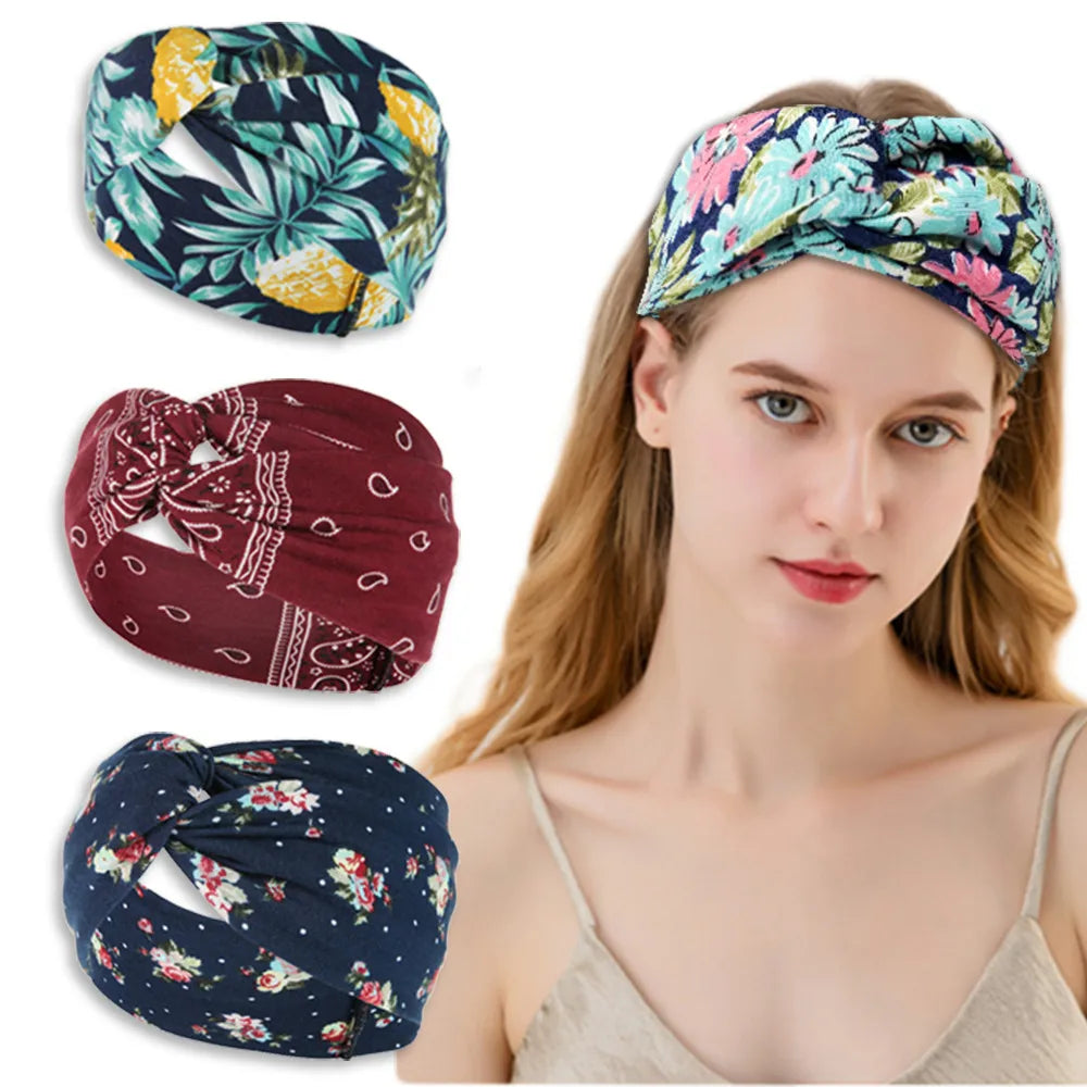 Fashion Plaid Flower Cloth Printing Hair Band 1 Piece