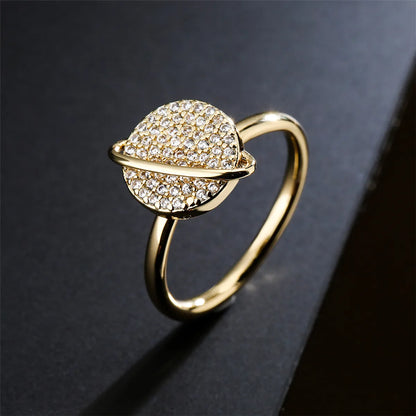 Fashion Planet Shape Rotatable Ring Copper Plated 18k Gold Zircon Ring Women