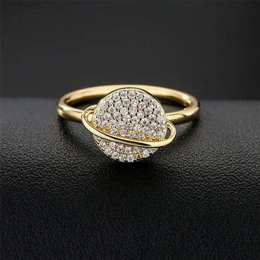 Fashion Planet Shape Rotatable Ring Copper Plated 18k Gold Zircon Ring Women