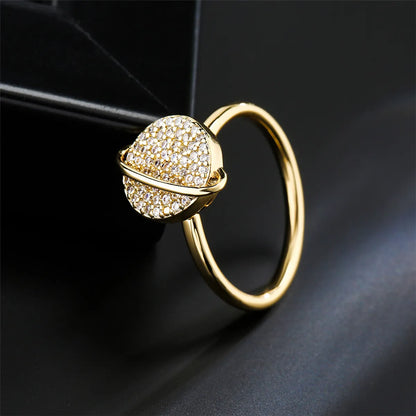 Fashion Planet Shape Rotatable Ring Copper Plated 18k Gold Zircon Ring Women