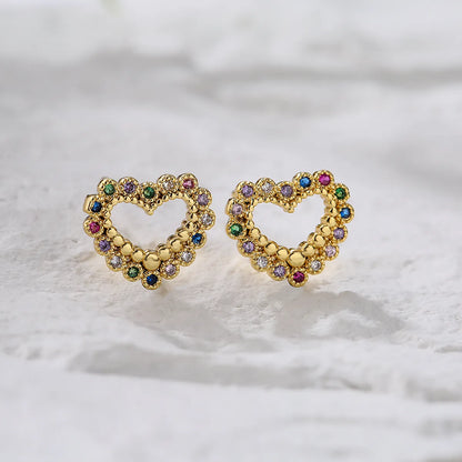 Fashion Heart Inlaid Zircon Copper Zircon Earrings