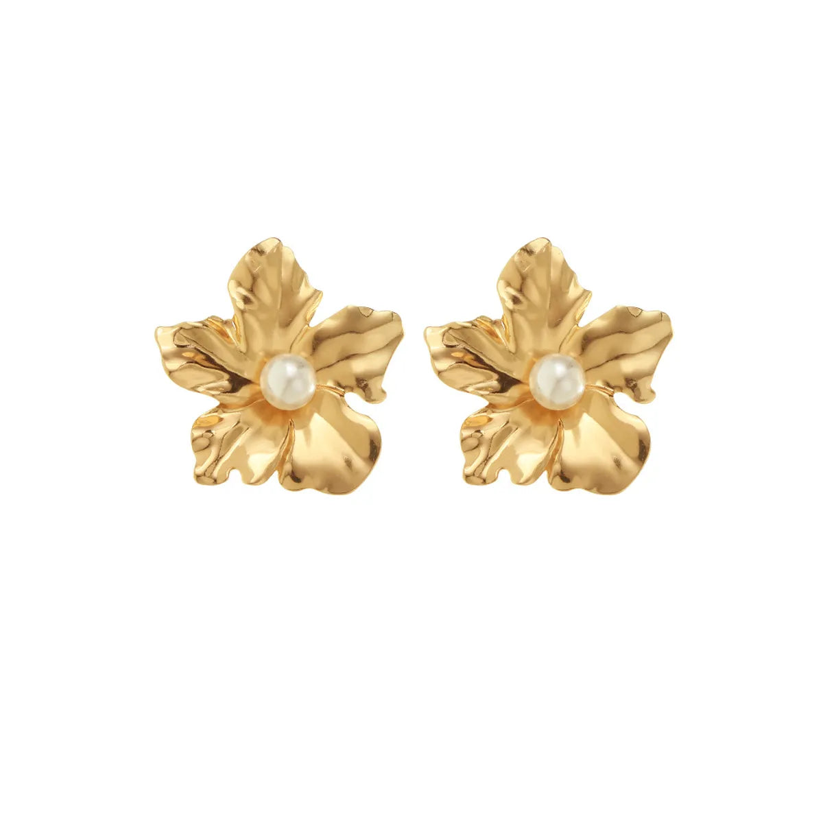 Fashion Pleated Flower Pearl Stud Earrings