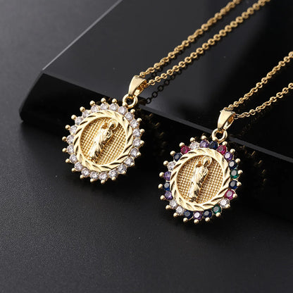 Fashion Portrait Copper Inlay Zircon Pendant Necklace 1 Piece