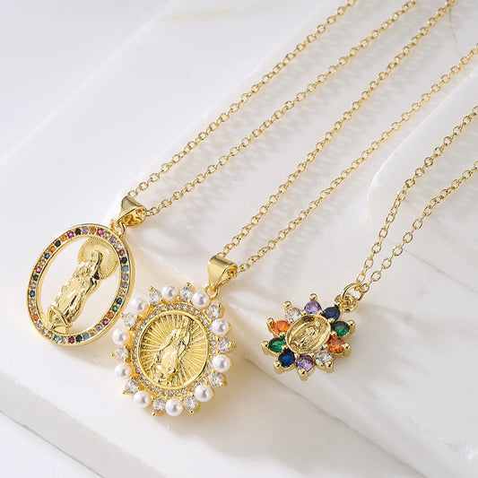 Fashion Portrait Geometric Copper Gold Plated Zircon Pendant Necklace 1 Piece