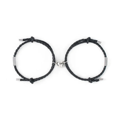 Fashion Pu Rope Heart-Shaped Magnet Couple Titanium Steel Bracelets