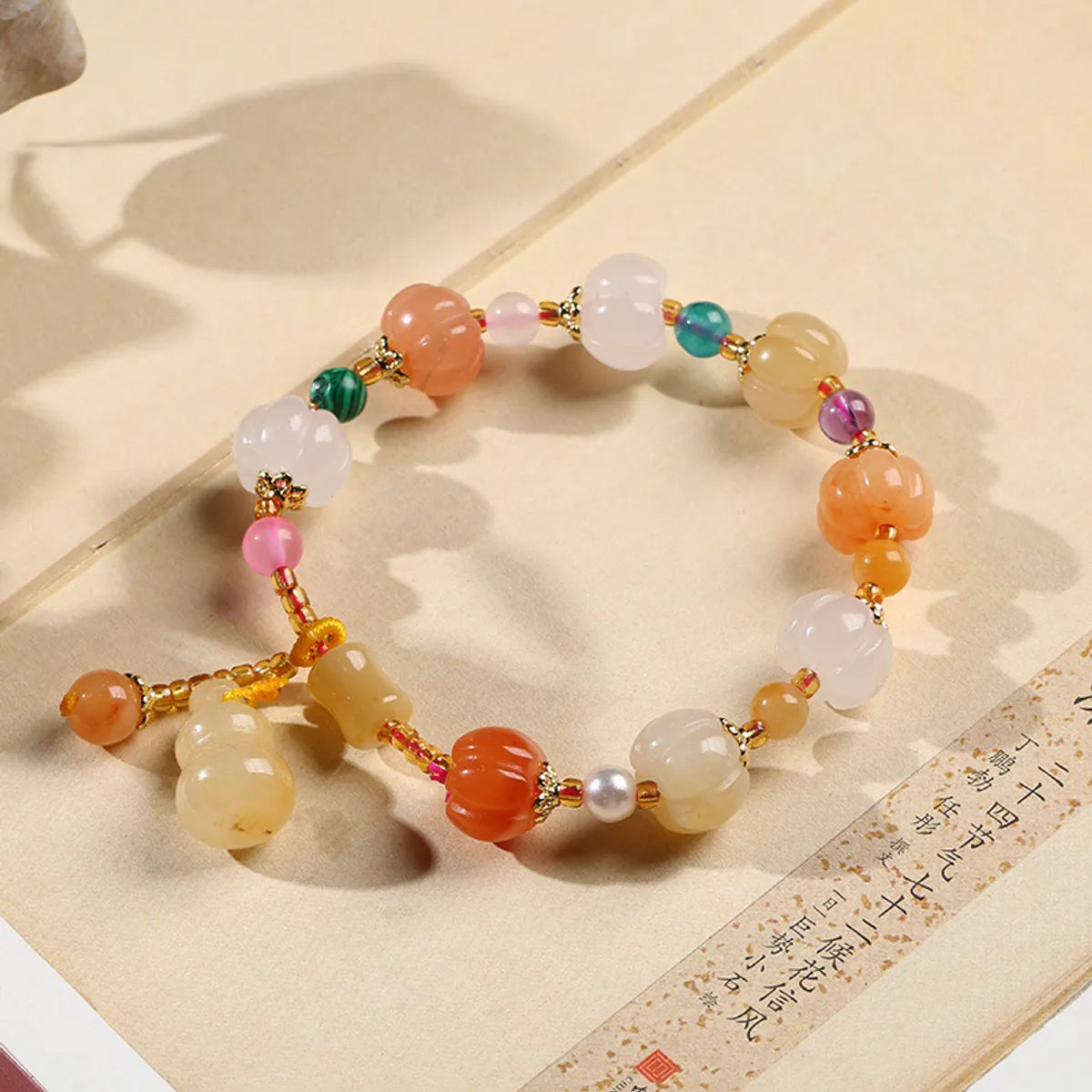 Fashion Pumpkin Jade Beaded Knitting Bracelets 1 Piece