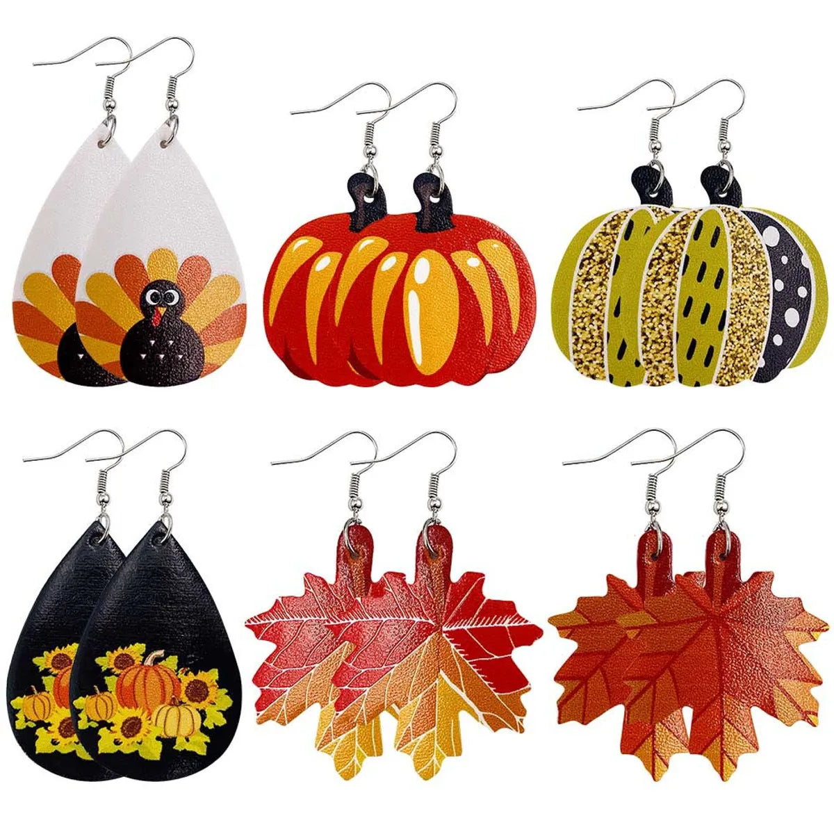 Fashion Pumpkin Pu Leather Printing Women's Drop Earrings 1 Pair