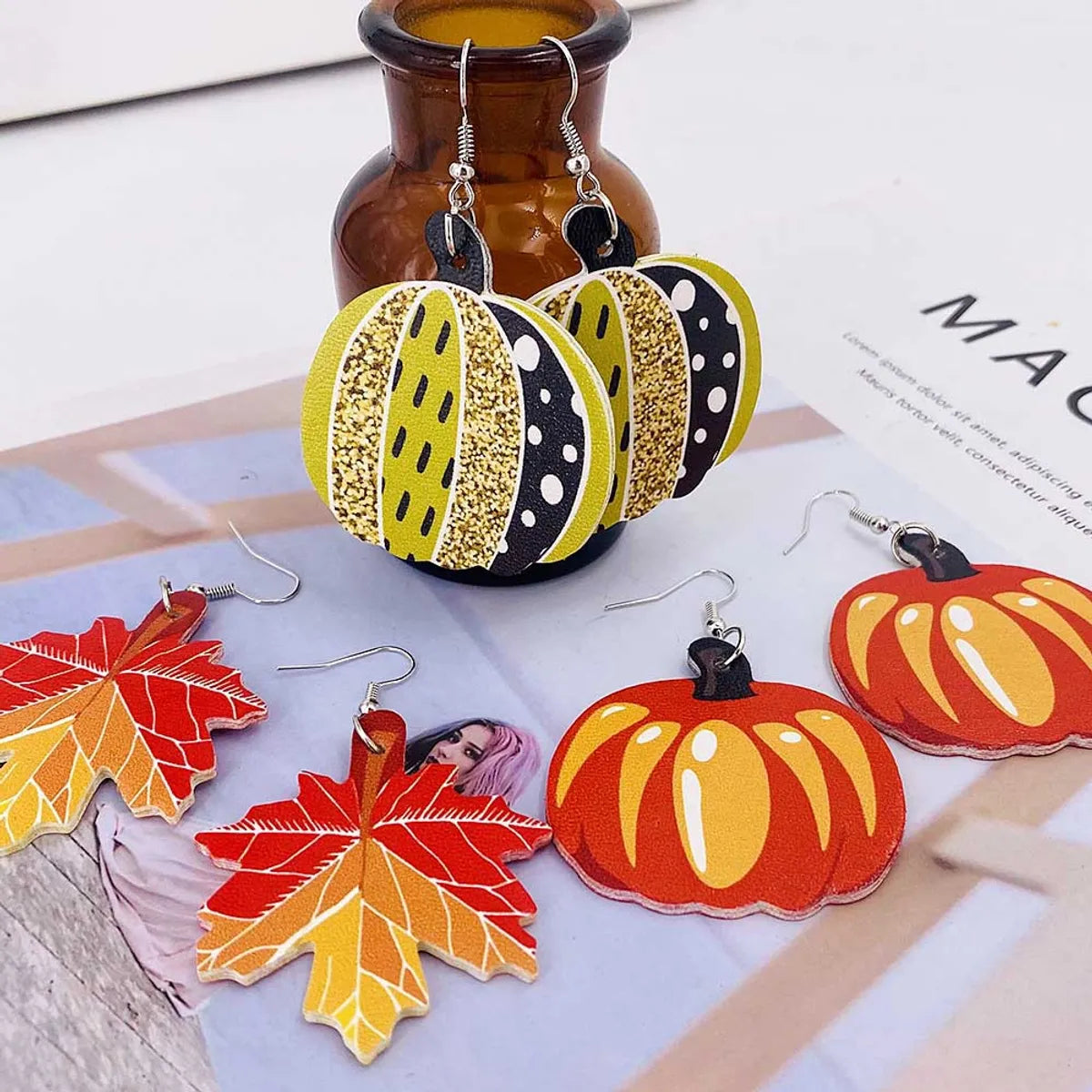 Fashion Pumpkin Pu Leather Printing Women's Drop Earrings 1 Pair