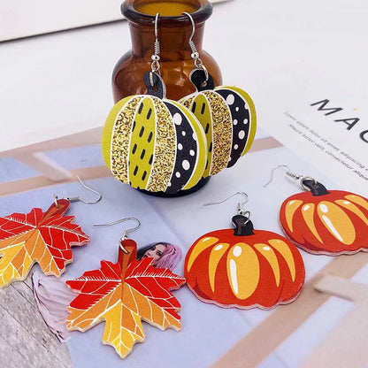 Fashion Pumpkin Pu Leather Printing Women's Drop Earrings 1 Pair