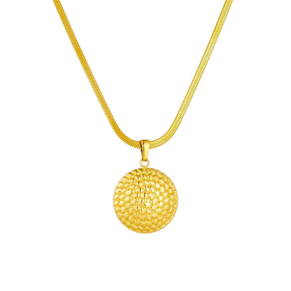 Fashion Punk Personality Spiral Disc Gold Plated Snake Bone Chain Stainless Steel Necklace With Geometric Pattern