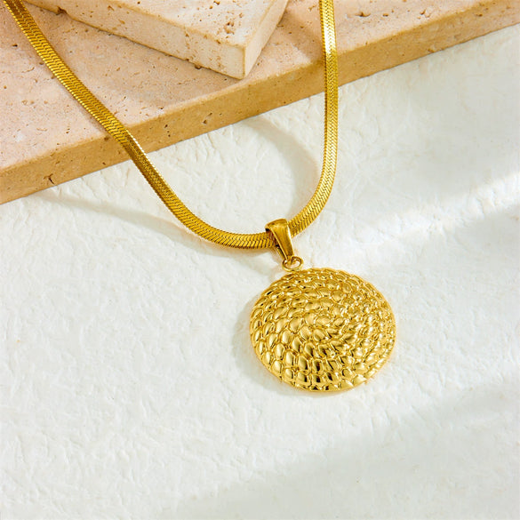 Fashion Punk Personality Spiral Disc Gold Plated Snake Bone Chain Stainless Steel Necklace With Geometric Pattern