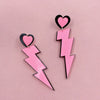 Fashion Punk Style Acrylic Earrings For Women With Pink Lightning Love Design