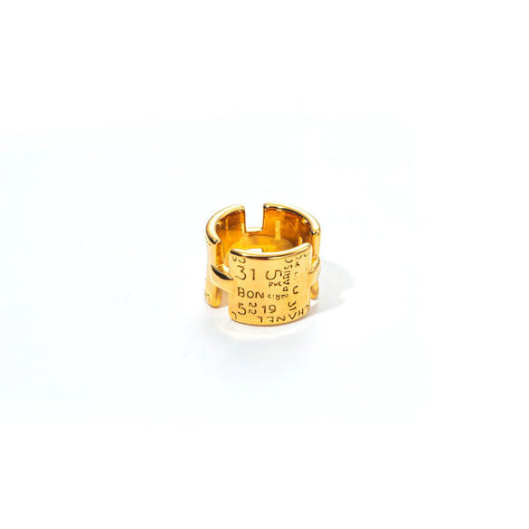 Fashion Punk Wide Edition Stainless Steel Geometric Carved Alphabet Ring With Electroplating For Women