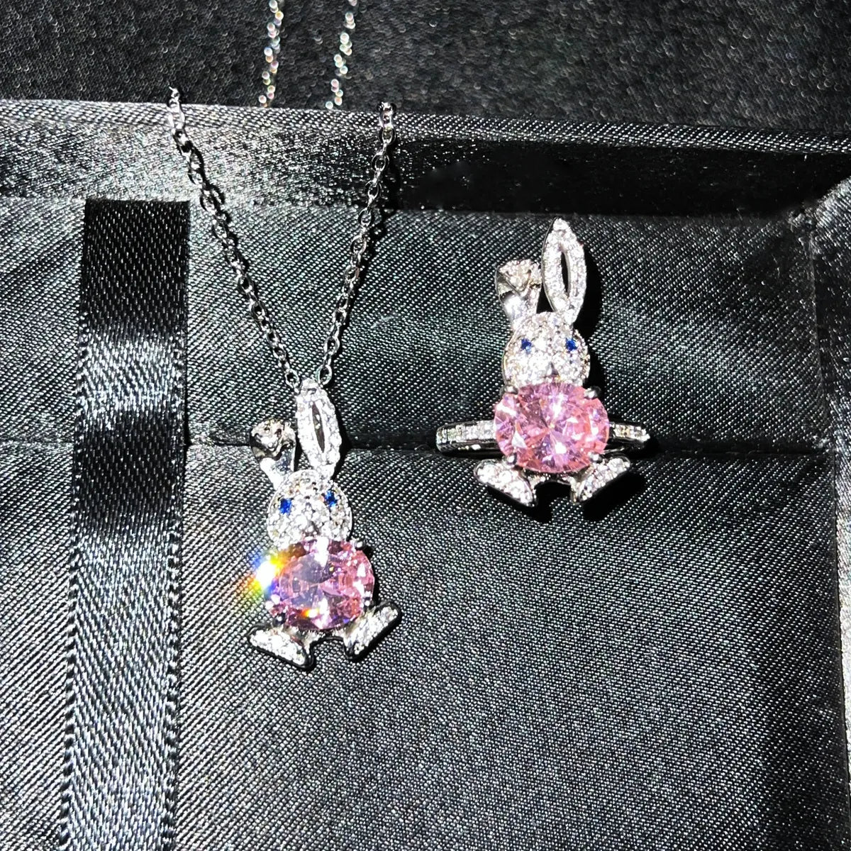 Fashion Rabbit Copper Inlay Artificial Gemstones Rings Earrings Necklace