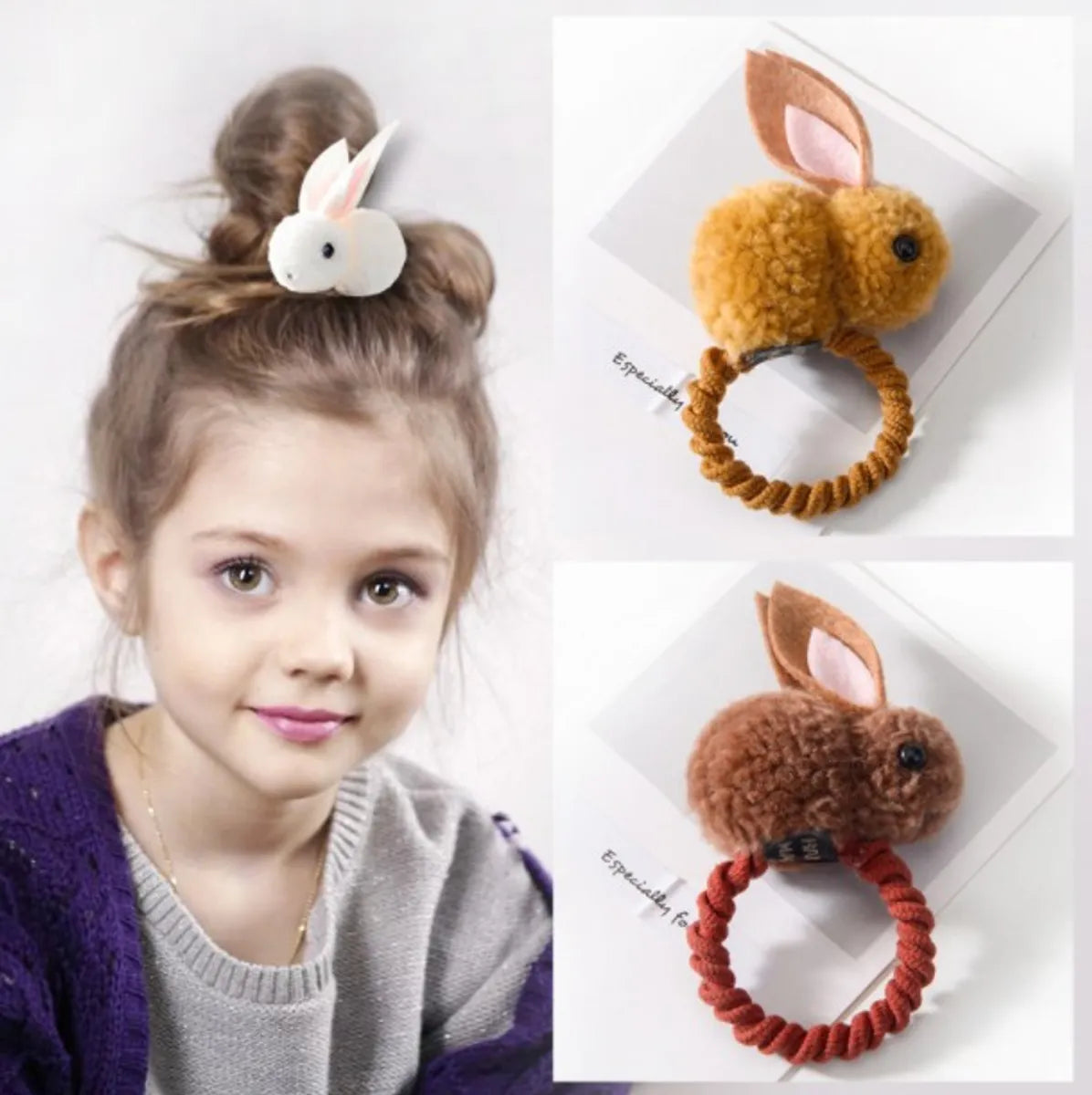 Fashion Rabbit Plush Patchwork Hair Clip Hair Tie 1 Piece