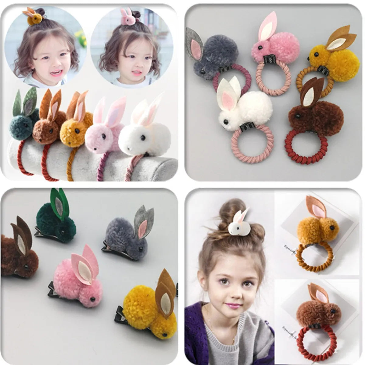 Fashion Rabbit Plush Patchwork Hair Clip Hair Tie 1 Piece