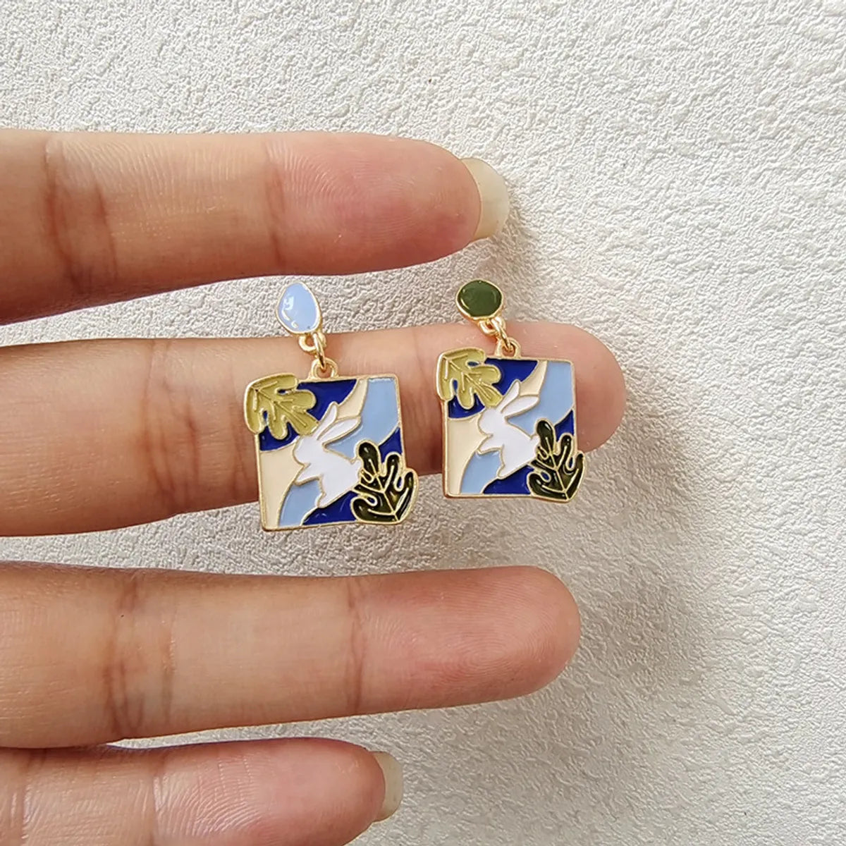 Fashion Rabbit Square Alloy Enamel Earrings