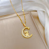 Wholesale Fashion Rabbit Star Moon Stainless Steel Copper Inlay Rhinestones Pendant Necklace