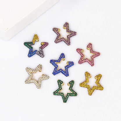 Fashion Rainbow Color Rhinestone Star Stud Earrings