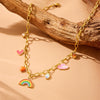 Fashion Rainbow Flower Heart Shape Butterfly Eye Pendant Stainless Steel O Chain Necklace With Electroplating