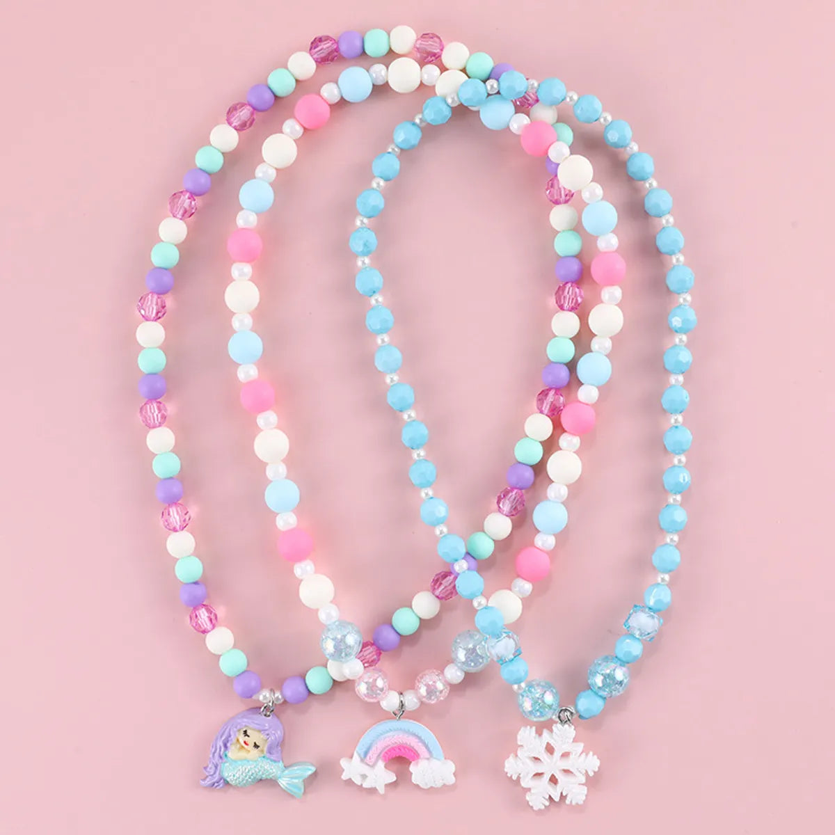 Fashion Rainbow Mermaid Snowflake Resin Beaded Girl's Necklace 1 Piece