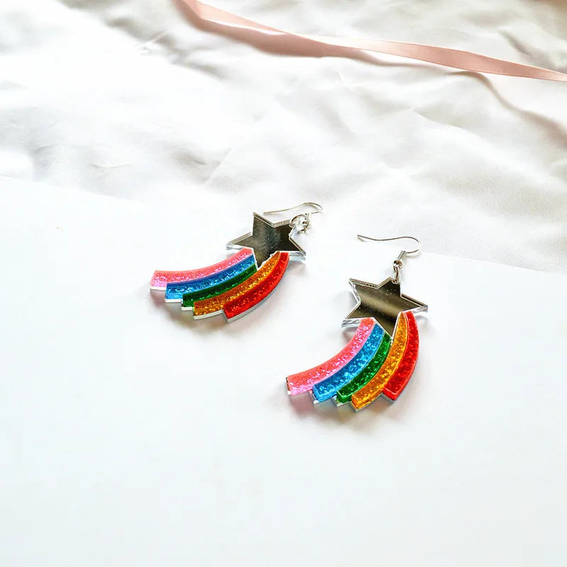 Fashion Rainbow Star Arylic No Inlaid Earrings